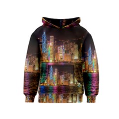 Light Water Cityscapes Night Multicolor Hong Kong Nightlights Kids  Pullover Hoodie by Sapixe