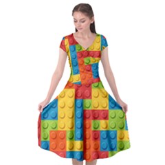 Lego Bricks Pattern Cap Sleeve Wrap Front Dress