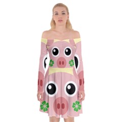 Luck Lucky Pig Pig Lucky Charm Off Shoulder Skater Dress by Sapixe