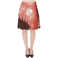 London Celebration New Years Eve Big Ben Clock Fireworks Velvet High Waist Skirt