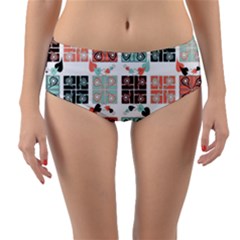 Mint Black Coral Heart Paisley Reversible Mid-waist Bikini Bottoms