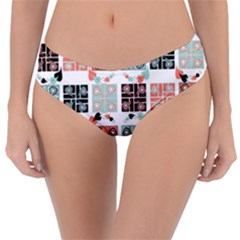 Mint Black Coral Heart Paisley Reversible Classic Bikini Bottoms by Sapixe