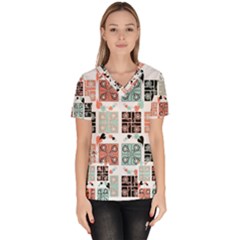 Mint Black Coral Heart Paisley Scrub Top