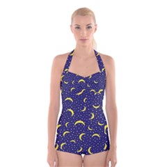 Moon Pattern Boyleg Halter Swimsuit  by Sapixe