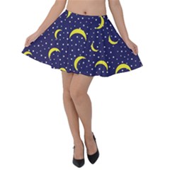 Moon Pattern Velvet Skater Skirt
