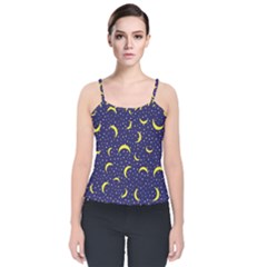 Moon Pattern Velvet Spaghetti Strap Top