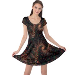 Multicolor Fractals Digital Art Design Cap Sleeve Dress