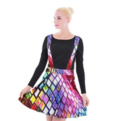 Multicolor Wall Mosaic Suspender Skater Skirt