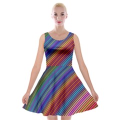 Multicolored Stripe Curve Striped Velvet Skater Dresses by Sapixe