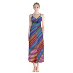 Multicolored Stripe Curve Striped Button Up Chiffon Maxi Dress