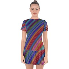 Multicolored Stripe Curve Striped Drop Hem Mini Chiffon Dress by Sapixe