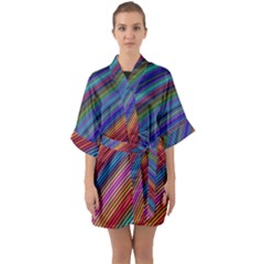 Multicolored Stripe Curve Striped Quarter Sleeve Kimono Robe by Sapixe