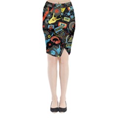 Music Pattern Midi Wrap Pencil Skirt