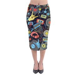 Music Pattern Velvet Midi Pencil Skirt