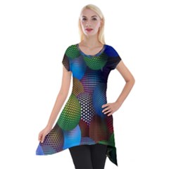 Multicolored Patterned Spheres 3d Short Sleeve Side Drop Tunic