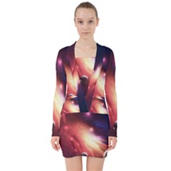 Nebula Elevation V-neck Bodycon Long Sleeve Dress