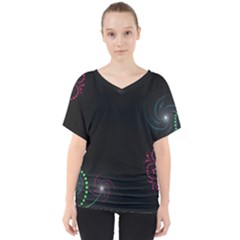 Neon Flowers And Swirls Abstract V-neck Dolman Drape Top