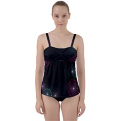 Neon Flowers And Swirls Abstract Twist Front Tankini Set