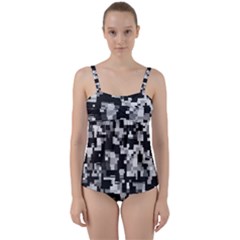 Noise Texture Graphics Generated Twist Front Tankini Set by Sapixe