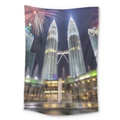 New Years Eve Petronas Towers Kuala Lumpur Malaysia Large Tapestry by Sapixe