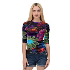 Nice 3d Flower Quarter Sleeve Raglan Tee