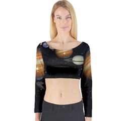 Outer Space Planets Solar System Long Sleeve Crop Top by Sapixe