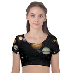 Outer Space Planets Solar System Velvet Short Sleeve Crop Top  by Sapixe