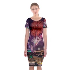 New Year New Year’s Eve In Salzburg Austria Holiday Celebration Fireworks Classic Short Sleeve Midi Dress