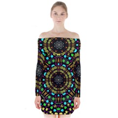 Liven Up In Love Light And Sun Long Sleeve Off Shoulder Dress by pepitasart