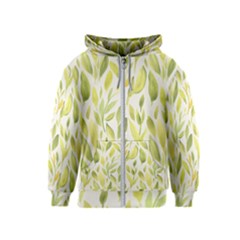 Green Leaves Nature Patter Kids  Zipper Hoodie by paulaoliveiradesign