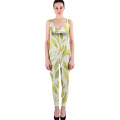 Green Leaves Nature Patter One Piece Catsuit by paulaoliveiradesign