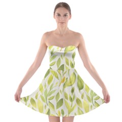 Green Leaves Nature Patter Strapless Bra Top Dress by paulaoliveiradesign