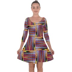 Artwork By Patrick-squares-3 Quarter Sleeve Skater Dress