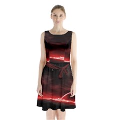 Outer Space Red Stars Star Sleeveless Waist Tie Chiffon Dress by Sapixe