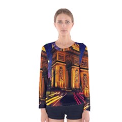 Paris Cityscapes Lights Multicolor France Women s Long Sleeve Tee