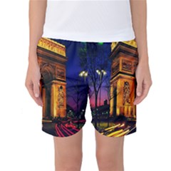 Paris Cityscapes Lights Multicolor France Women s Basketball Shorts by Sapixe