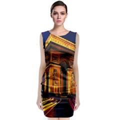 Paris Cityscapes Lights Multicolor France Sleeveless Velvet Midi Dress