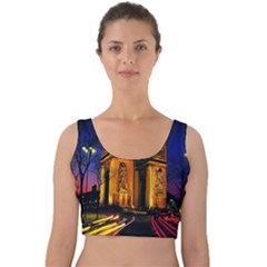 Paris Cityscapes Lights Multicolor France Velvet Crop Top by Sapixe