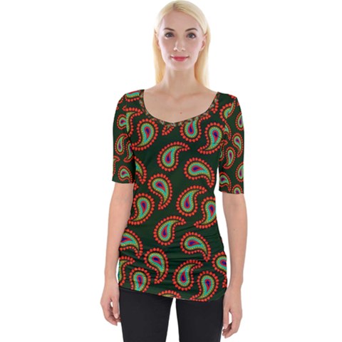 Pattern Abstract Paisley Swirls Wide Neckline Tee by Sapixe