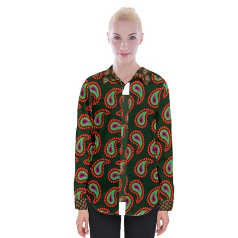 Pattern Abstract Paisley Swirls Womens Long Sleeve Shirt by Sapixe