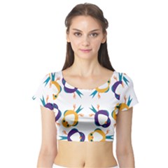 Pattern Circular Birds Short Sleeve Crop Top by Sapixe