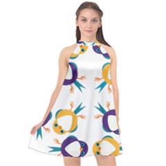 Pattern Circular Birds Halter Neckline Chiffon Dress  by Sapixe