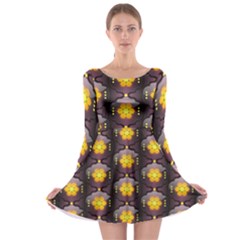 Pattern Background Yellow Bright Long Sleeve Skater Dress by Sapixe