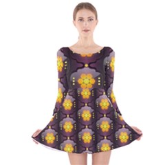 Pattern Background Yellow Bright Long Sleeve Velvet Skater Dress by Sapixe