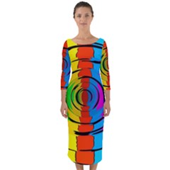 Pattern Colorful Glass Distortion Quarter Sleeve Midi Bodycon Dress