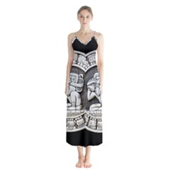 Pattern Motif Decor Button Up Chiffon Maxi Dress