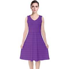 Pattern Violet Purple Background V-Neck Midi Sleeveless Dress 