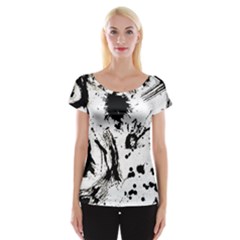 Pattern Color Painting Dab Black Cap Sleeve Tops by Sapixe