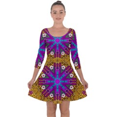 Golden Retro Medival Festive Fantasy Nature Quarter Sleeve Skater Dress