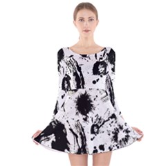 Pattern Color Painting Dab Black Long Sleeve Velvet Skater Dress